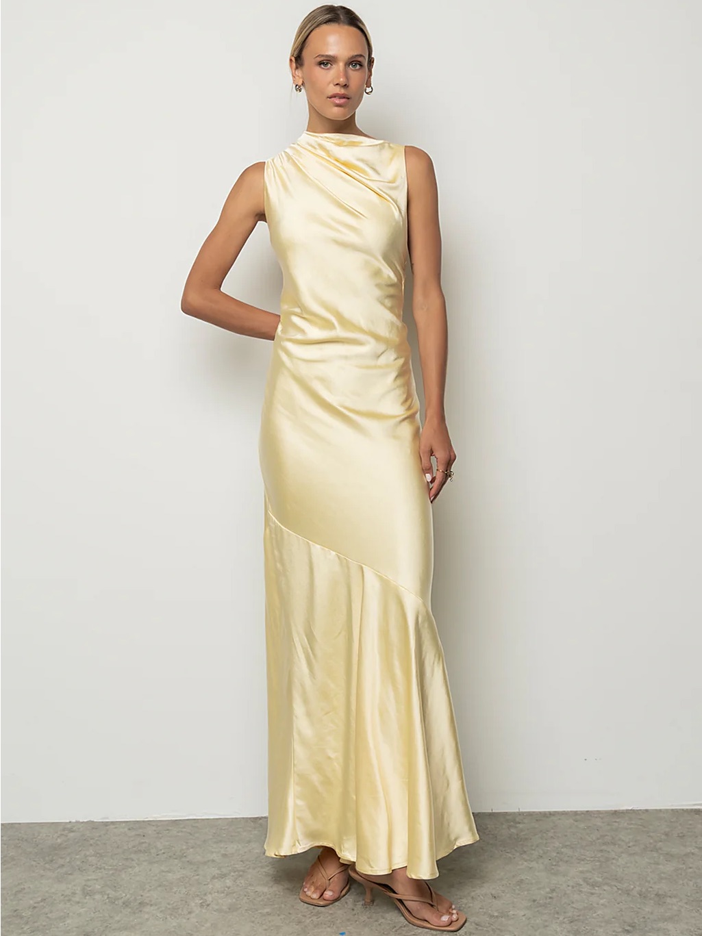 Bhme Lark Satin Maxi Dress Butter Yellow Nwt Size M